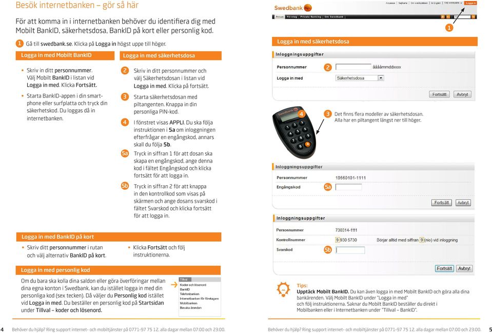 Klicka Fortsätt. 2 Skriv in ditt personnummer och välj Säkerhetsdosan i listan vid Logga in med. Klicka på fortsätt. 2 Starta BankID-appen i din smartphone eller surfplatta och tryck din säkerhetskod.