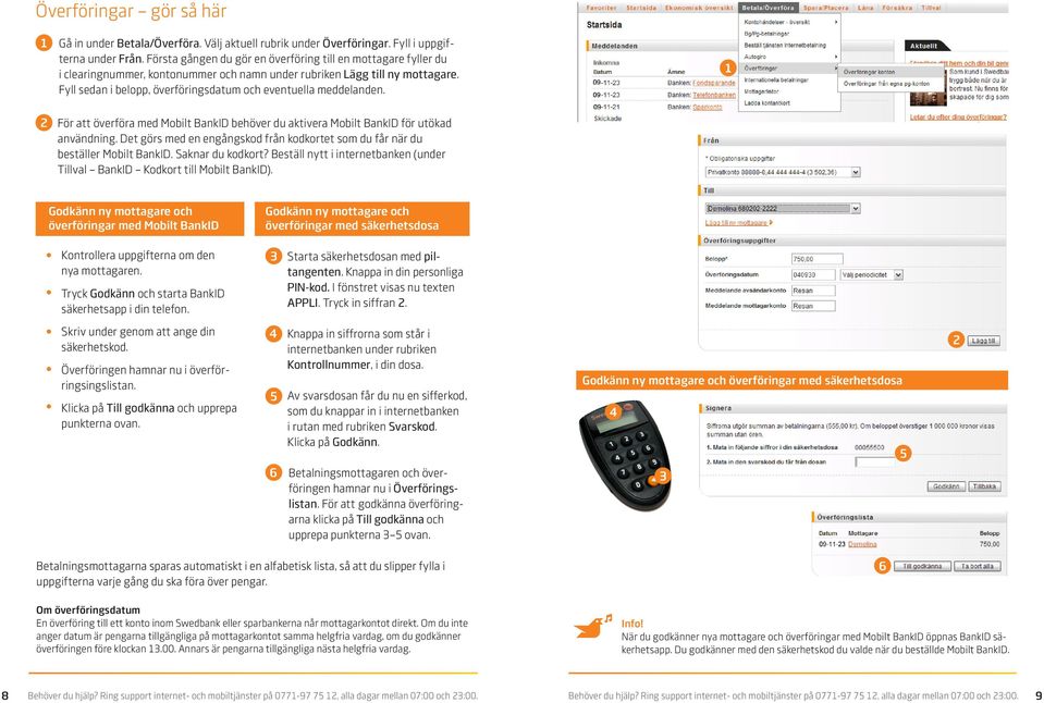 Fyll sedan i belopp, överföringsdatum och eventuella meddelanden. 1 2 För att överföra med Mobilt BankID behöver du aktivera Mobilt BankID för utökad användning.