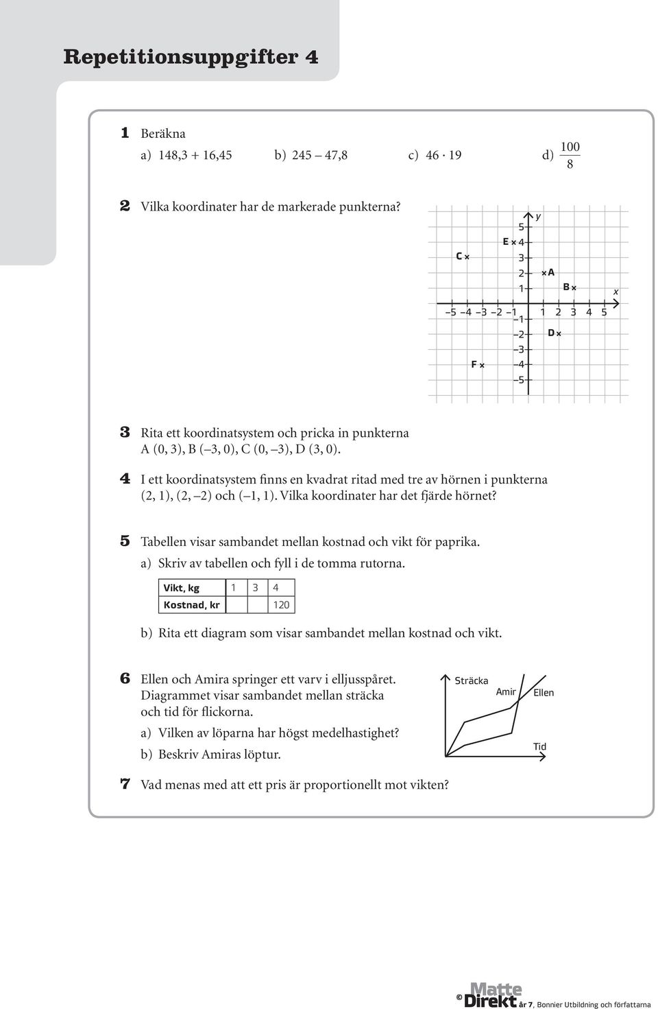 4 I ett koordinatsystem finns en kvadrat ritad med tre av hörnen i punkterna (2, 1), (2, 2) och ( 1, 1). Vilka koordinater har det fjärde hörnet?