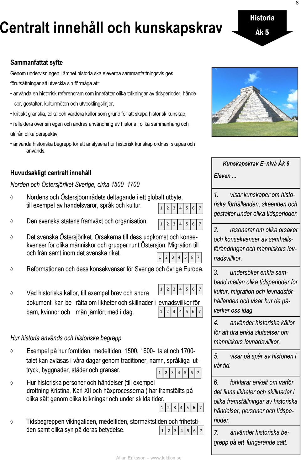 över sin egen och andras användning av historia i olika sammanhang och utifrån olika perspektiv, använda historiska begrepp för att analysera hur historisk kunskap ordnas, skapas och används.