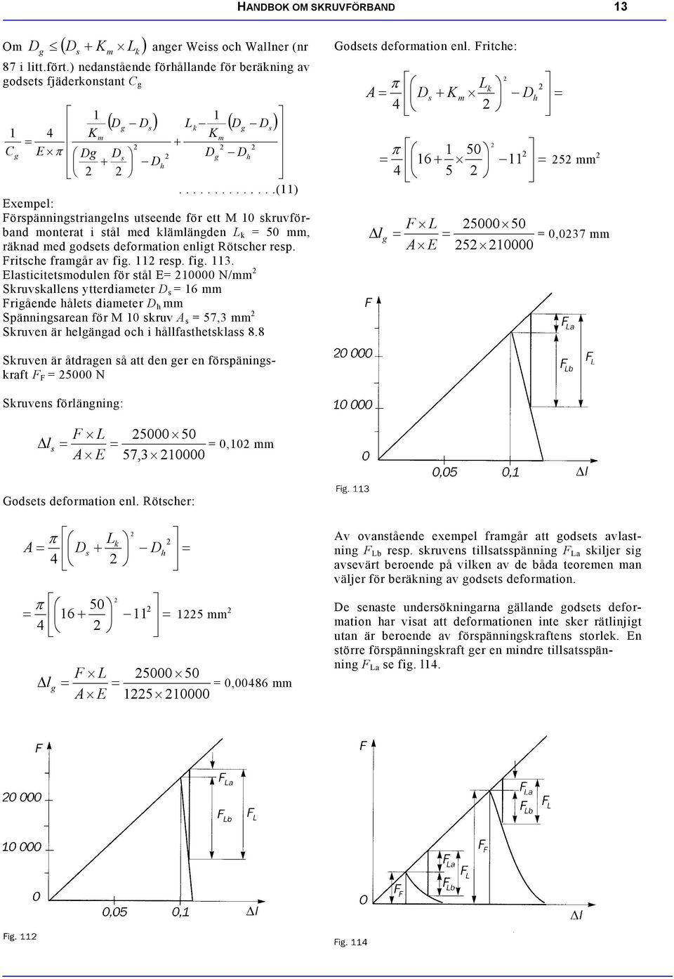.............(11) Exempel: örspänninstrianelns utseende för ett M 10 skruvförband monterat i stål med klämländen L k = 50 mm, räknad med odsets deformation enlit Rötscher resp. ritsche framår av fi.