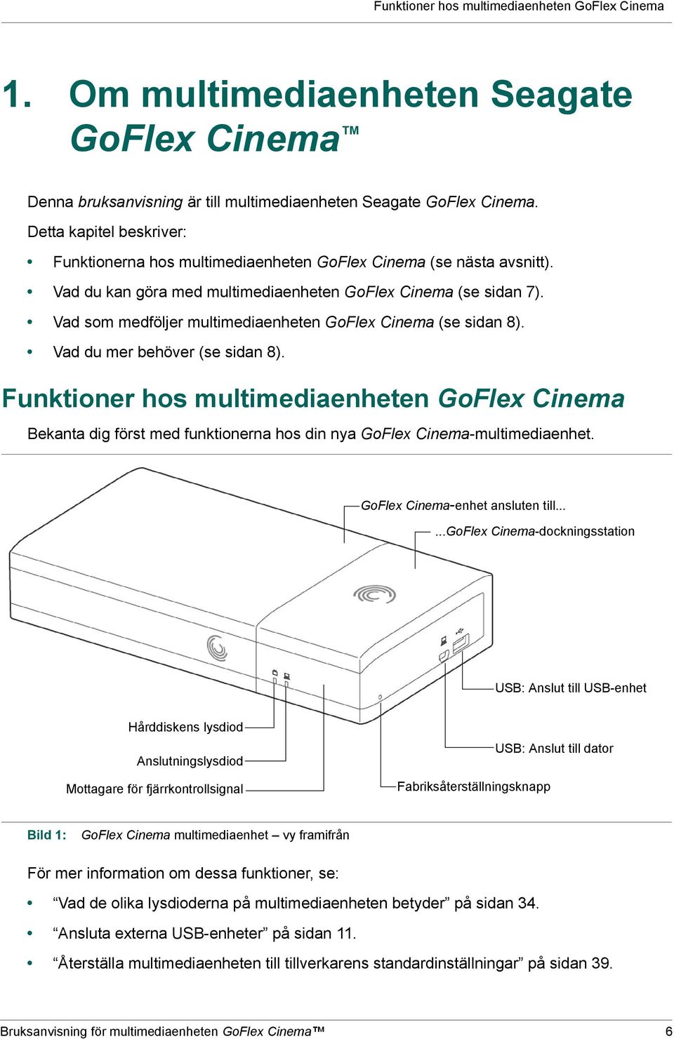 Vad som medföljer multimediaenheten GoFlex Cinema (se sidan 8). Vad du mer behöver (se sidan 8).