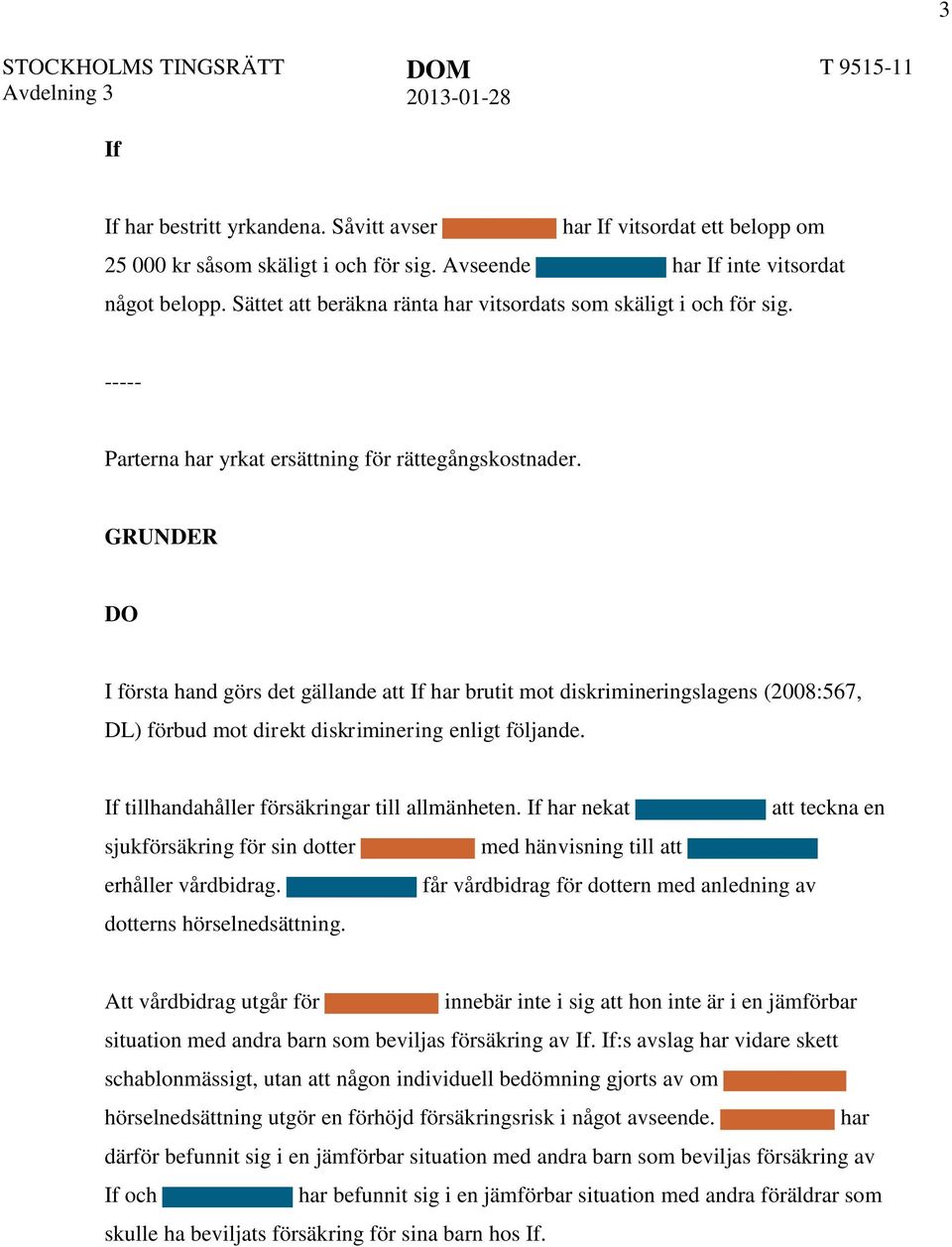 GRUNDER DO I första hand görs det gällande att If har brutit mot diskrimineringslagens (2008:567, DL) förbud mot direkt diskriminering enligt följande.