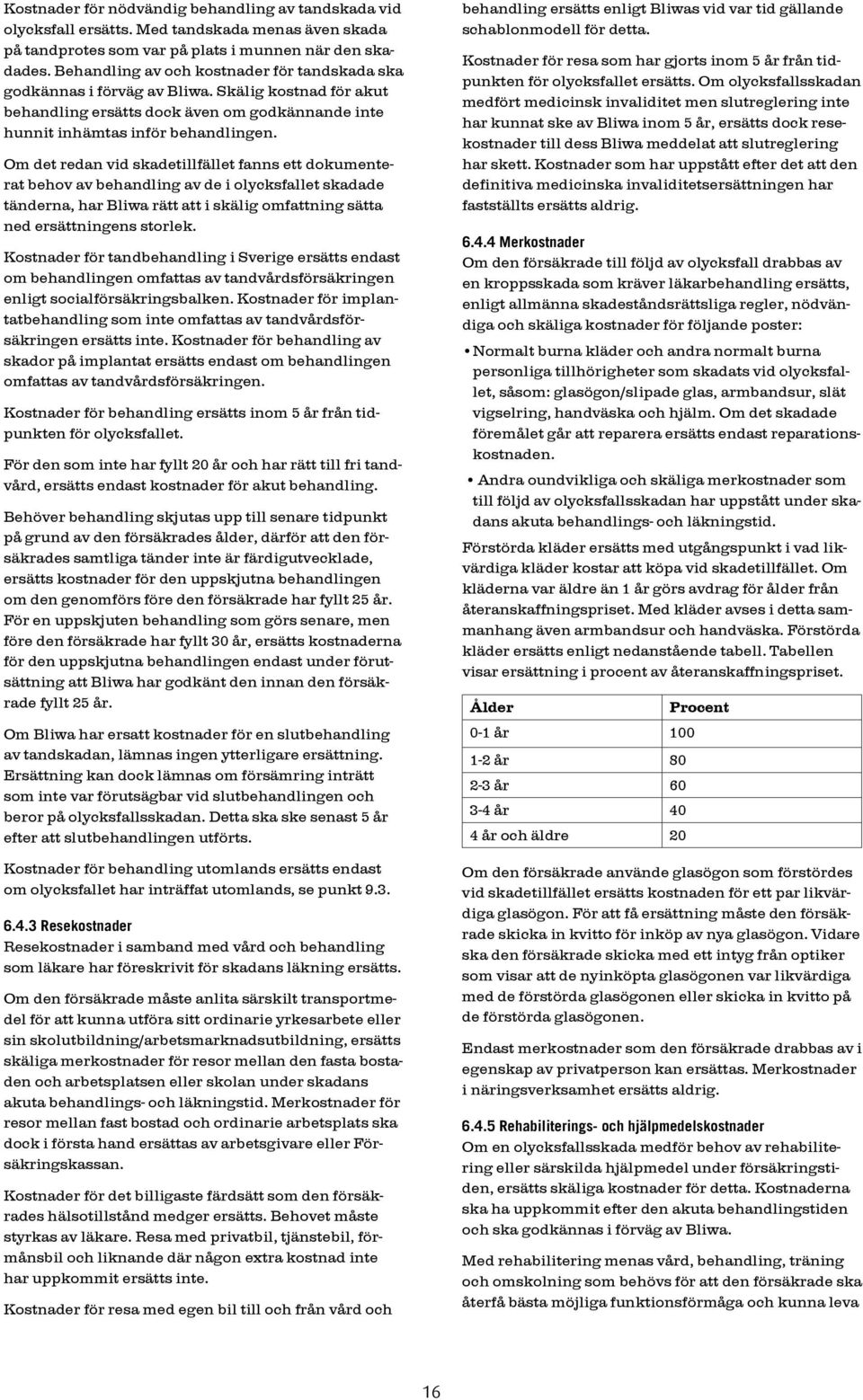 Om det redan vid skadetillfället fanns ett dokumenterat behov av behandling av de i olycksfallet skadade tänderna, har Bliwa rätt att i skälig omfattning sätta ned ersättningens storlek.