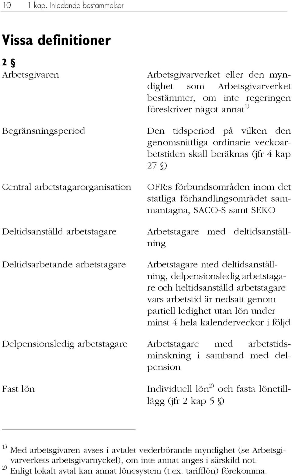 myndighet som Arbetsgivarverket bestämmer, om inte regeringen föreskriver något annat 1) Den tidsperiod på vilken den genomsnittliga ordinarie veckoarbetstiden skall beräknas (jfr 4 kap 27 ) OFR:s