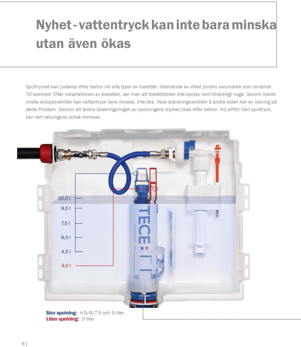 Genom traditionella avloppsventiler kan vattentryck bara minska, inte öka.