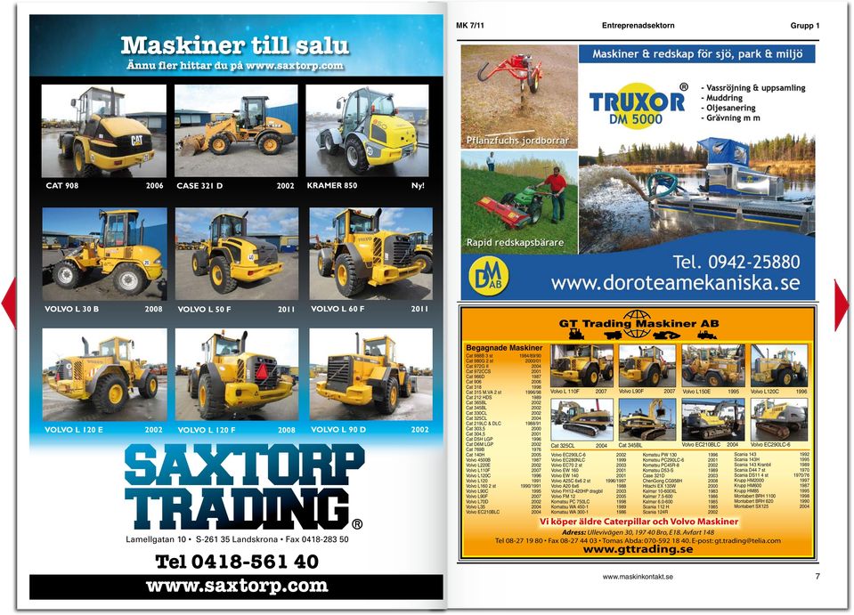 com Begagnade Maskiner Cat 988B 3 st 1984/89/90 Cat 980G 2 st 2000/01 Cat 972G II 2004 Cat 972CCS 2001 Cat 966D 1987 Cat 906 2006 Cat 318 1998 Cat 315 M.