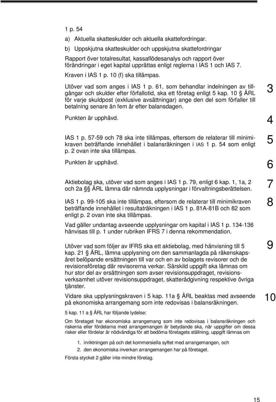 Kraven i IAS p. 0 (f) ska tillämpas. Utöver vad som anges i IAS p. 6, som behandlar indelningen av tillgångar och skulder efter förfallotid, ska ett företag enligt 5 kap.