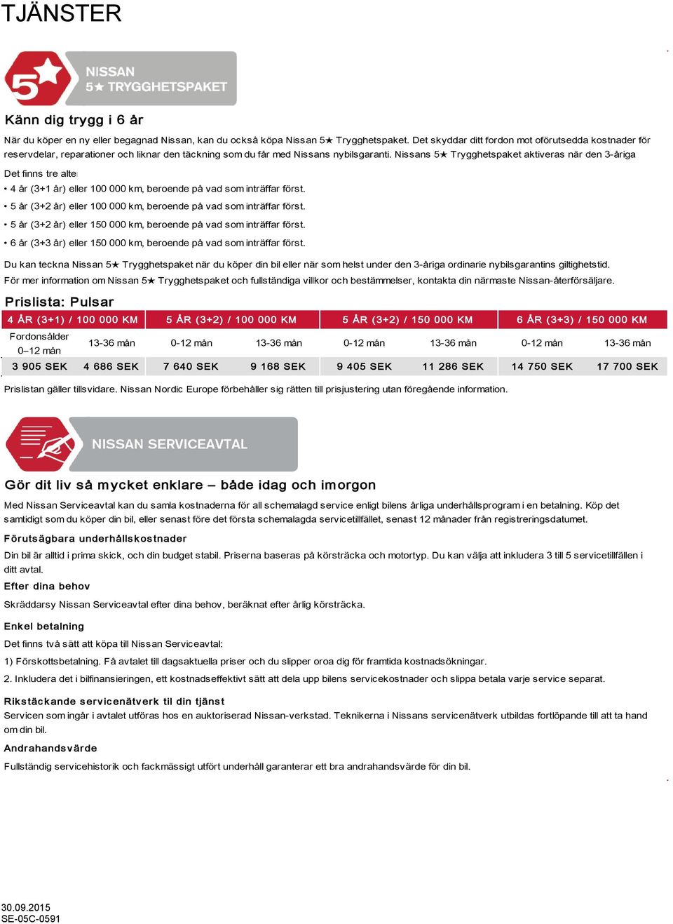 Nissans 5 Trygghetspaket aktiveras när den 3-åriga Det finns tre alternativ att välja mellan beroende på dina individuella behov och körvanor: 4 år (3+1 år) eller 100 000 km, beroende på vad som