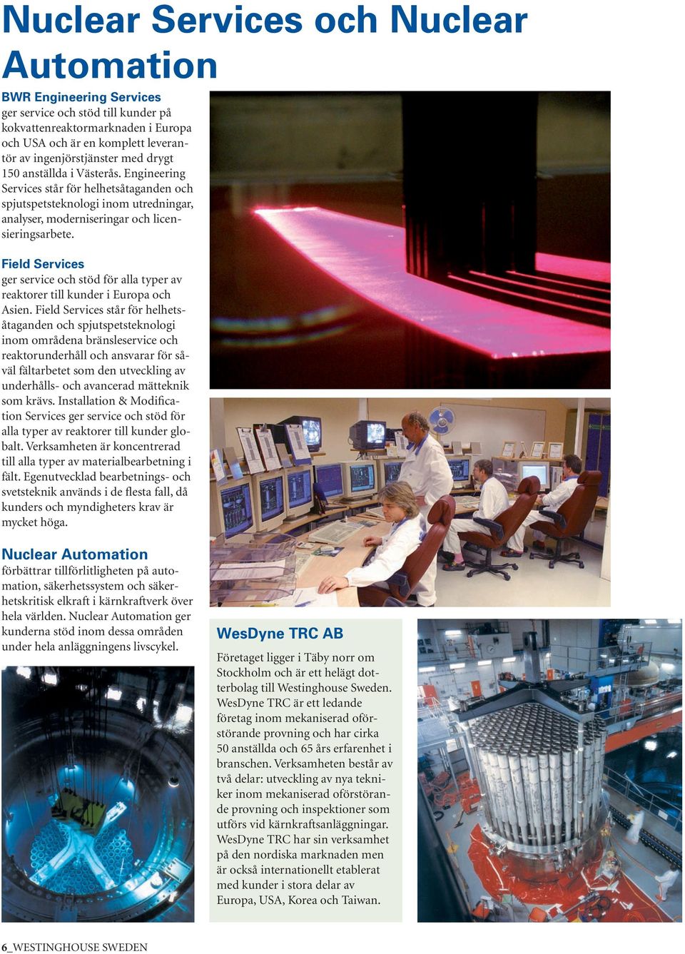 Field Services ger service och stöd för alla typer av reaktorer till kunder i Europa och Asien.