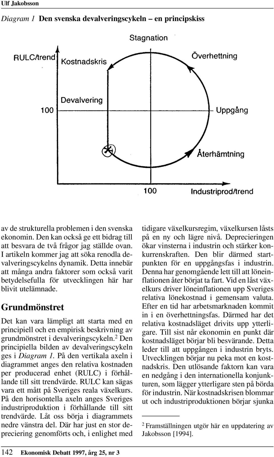 Grundmönstret Det kan vara lämpligt att starta med en principiell och en empirisk beskrivning av grundmönstret i devalveringscykeln. 2 Den principiella bilden av devalveringscykeln ges i Diagram 1.
