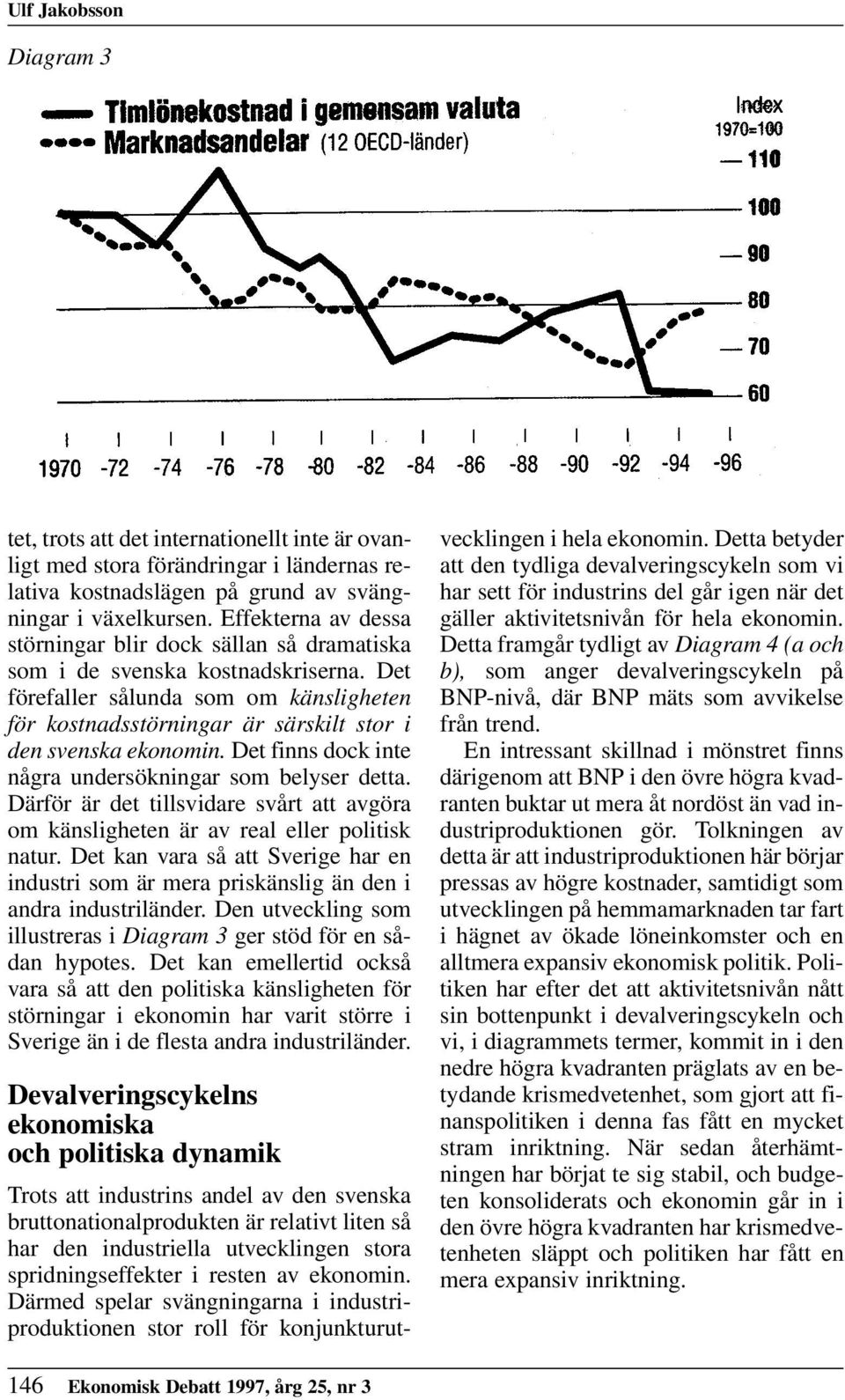 En intressant skillnad i mönstret finns därigenom att BNP i den övre högra kvad- ranten buktar ut mera åt nordöst än vad industriproduktionen gör.
