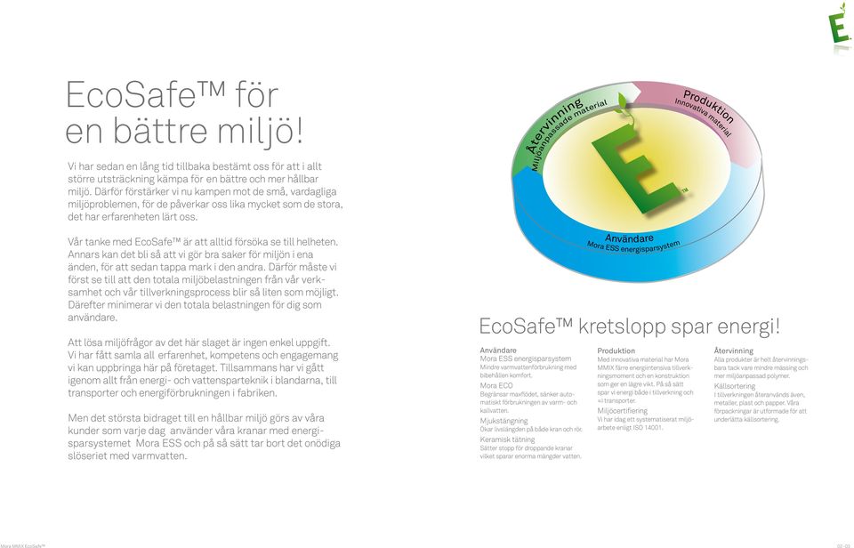 Återvinning Miljöanpassade material Produktion Innovativa material Vår tanke med EcoSafe är att alltid försöka se till helheten.