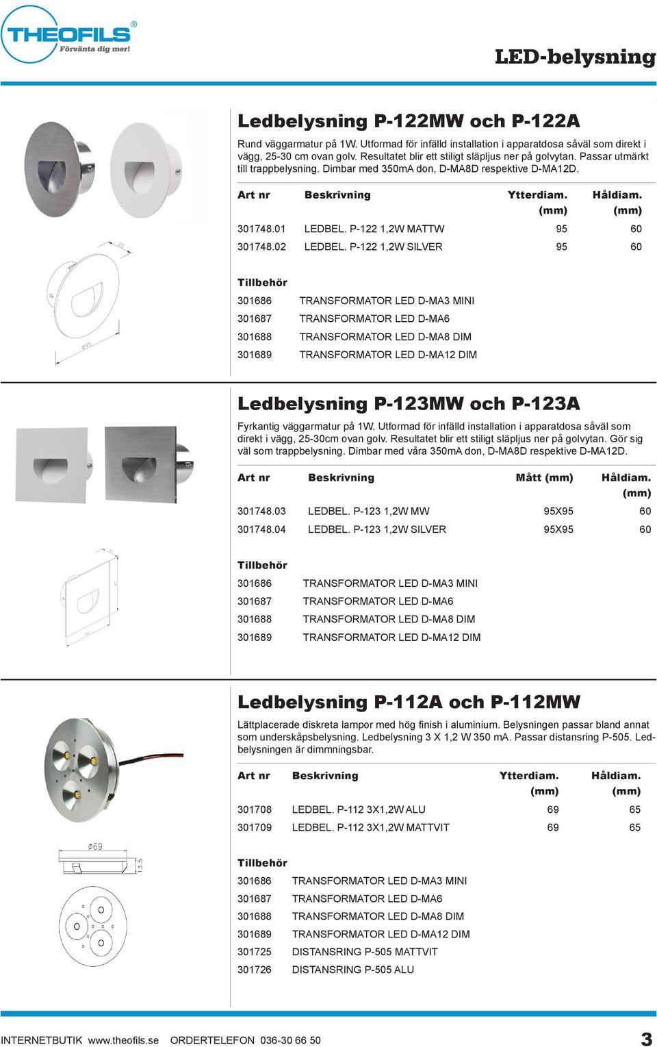 P-122 1,2W SILVER 95 60 Ledbelysning P-123MW och P-123A Fyrkantig väggarmatur på 1W. Utformad för infälld installation i apparatdosa såväl som direkt i vägg, 25-30cm ovan golv.