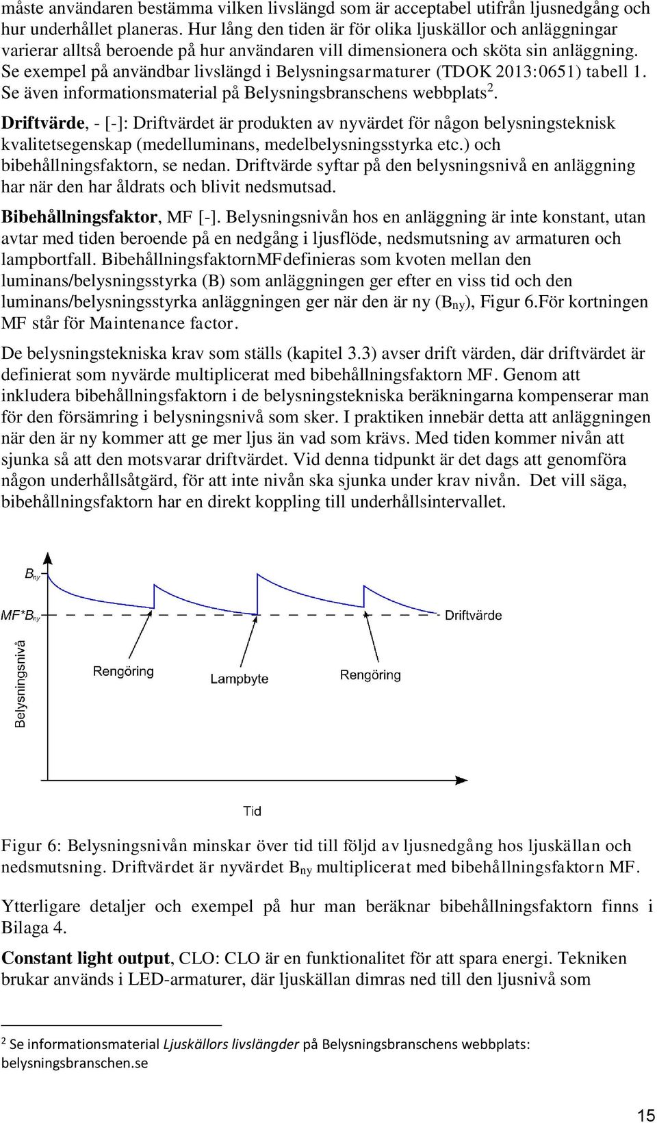 Se exempel på användbar livslängd i Belysningsarmaturer (TDOK 2013:0651) tabell 1. Se även informationsmaterial på Belysningsbranschens webbplats 2.