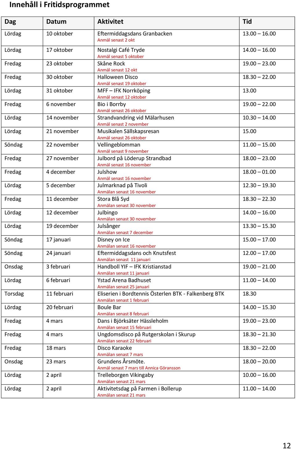 Lördag 14 november Strandvandring vid Mälarhusen Anmäl senast 2 november Lördag 21 november Musikalen Sällskapsresan Anmäl senast 26 oktober Söndag 22 november Vellingeblomman Anmäl senast 9 november