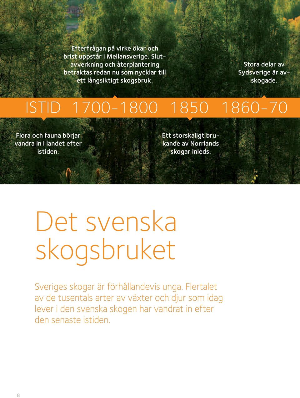 Stora delar av Sydsverige är avskogade. ISTID 1700-1800 1850 1860-70 Flora och fauna börjar vandra in i landet efter istiden.