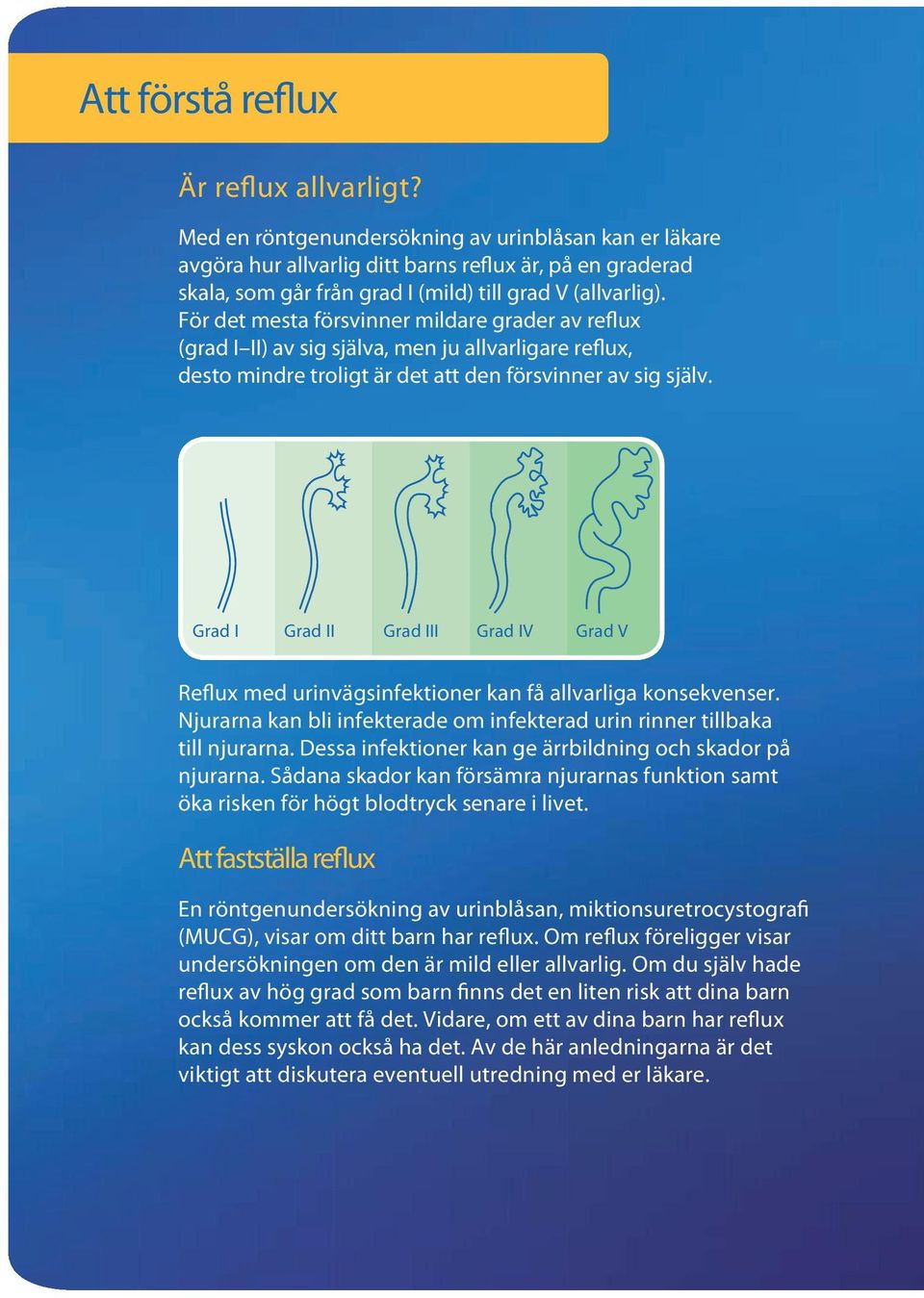 För det mesta försvinner mildare grader av reflux (grad I II) av sig själva, men ju allvarligare reflux, desto mindre troligt är det att den försvinner av sig själv.