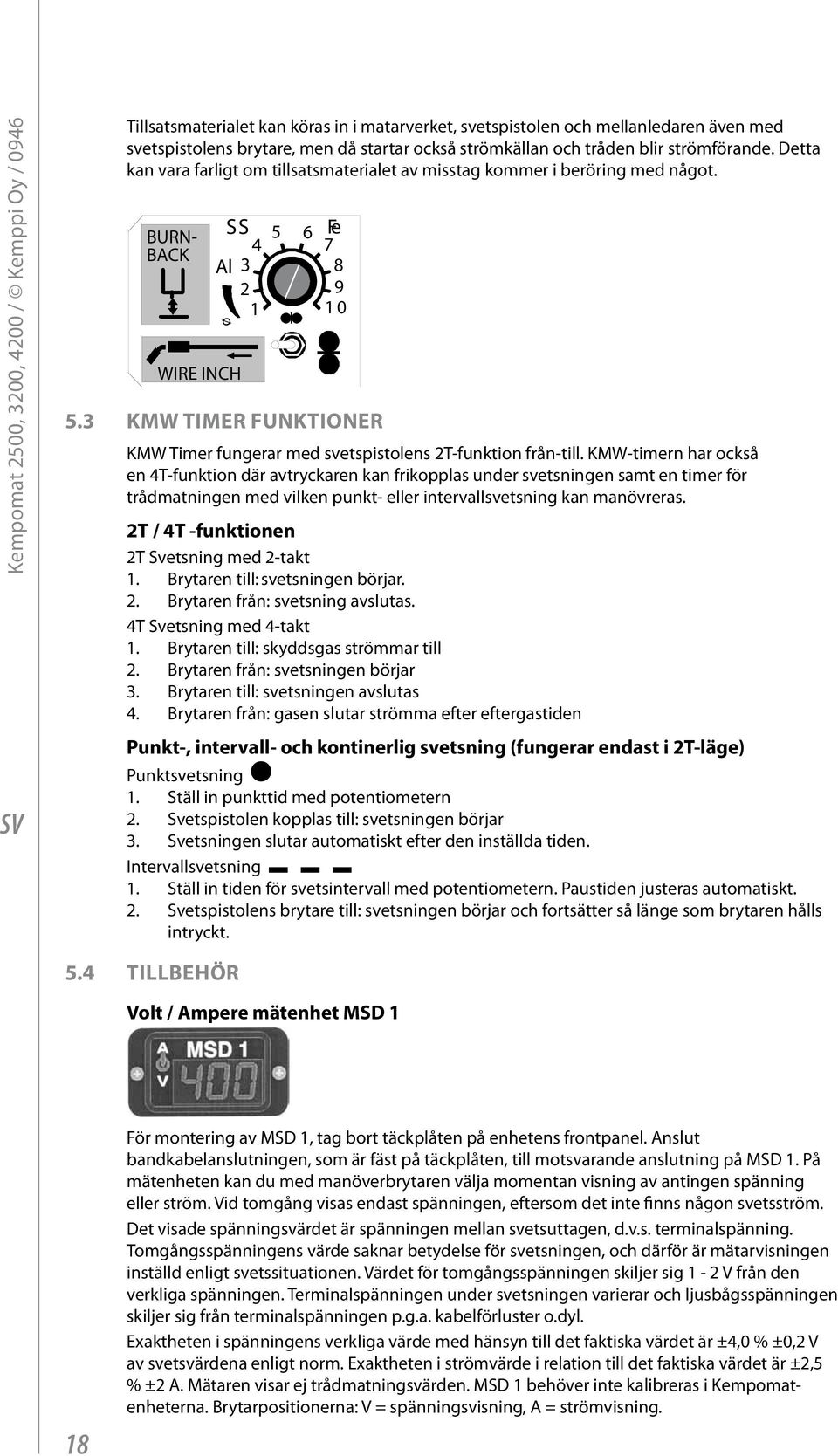 3 KMW timer funktioner KMW Timer fungerar med svetspistolens 2T-funktion från-till.