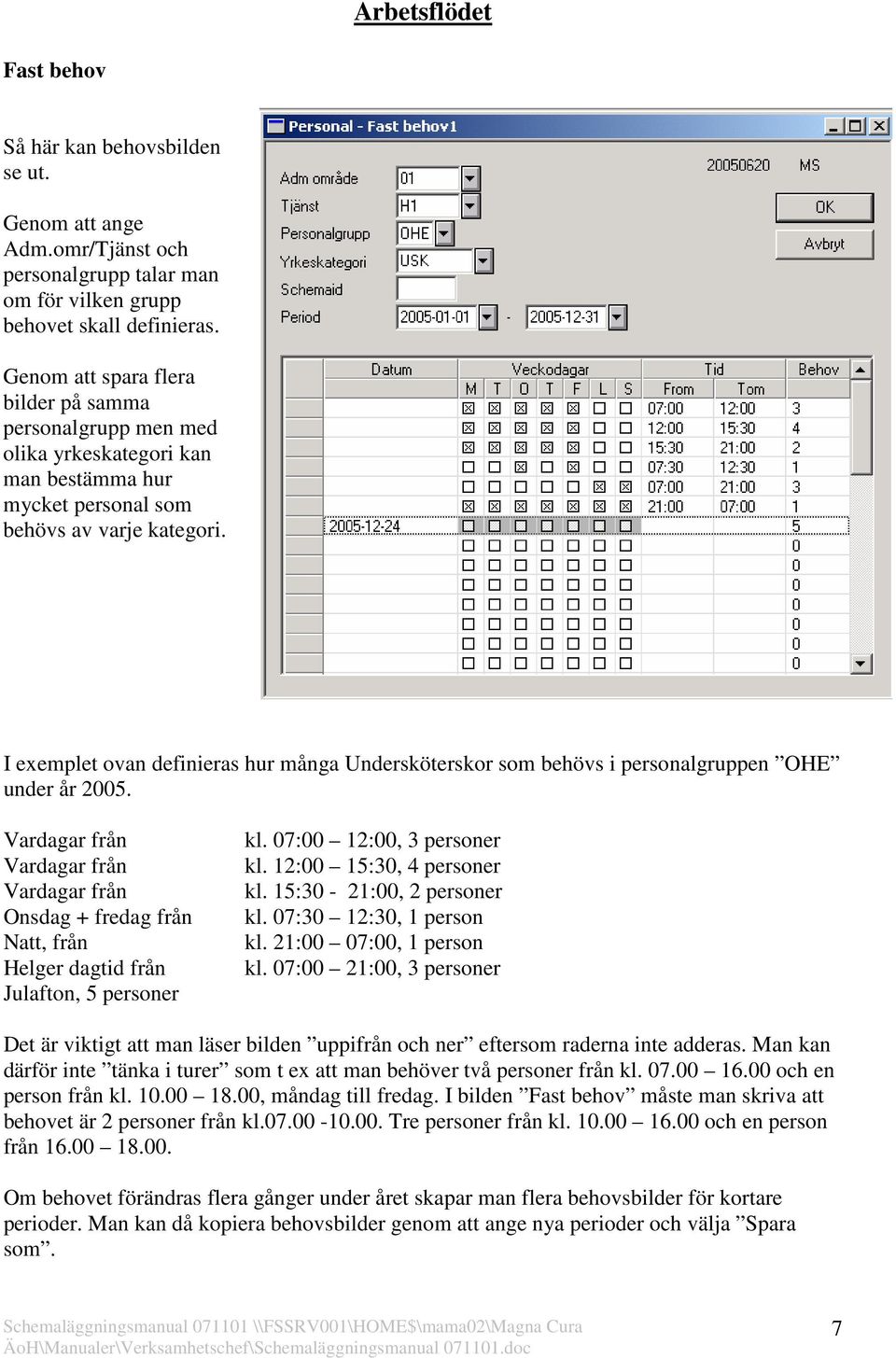 I exemplet ovan definieras hur många Undersköterskor som behövs i personalgruppen OHE under år 2005.