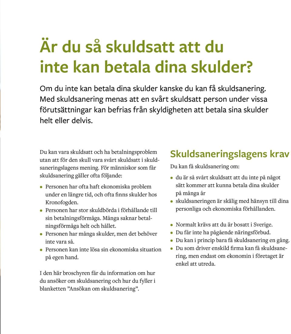 Du kan vara skuldsatt och ha betalningsproblem utan att för den skull vara svårt skuldsatt i skuldsaneringslagens mening.