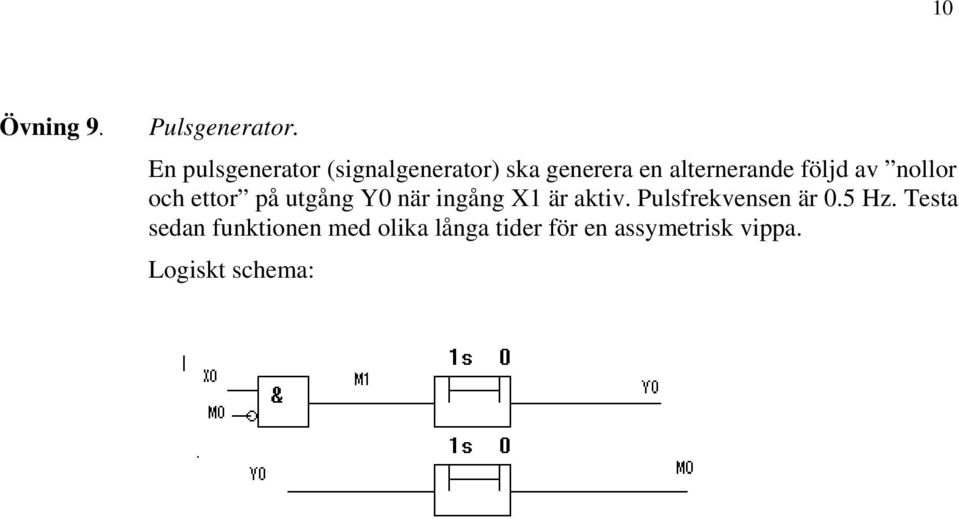 följd av nollor och ettor på utgång Y0 när ingång X1 är aktiv.