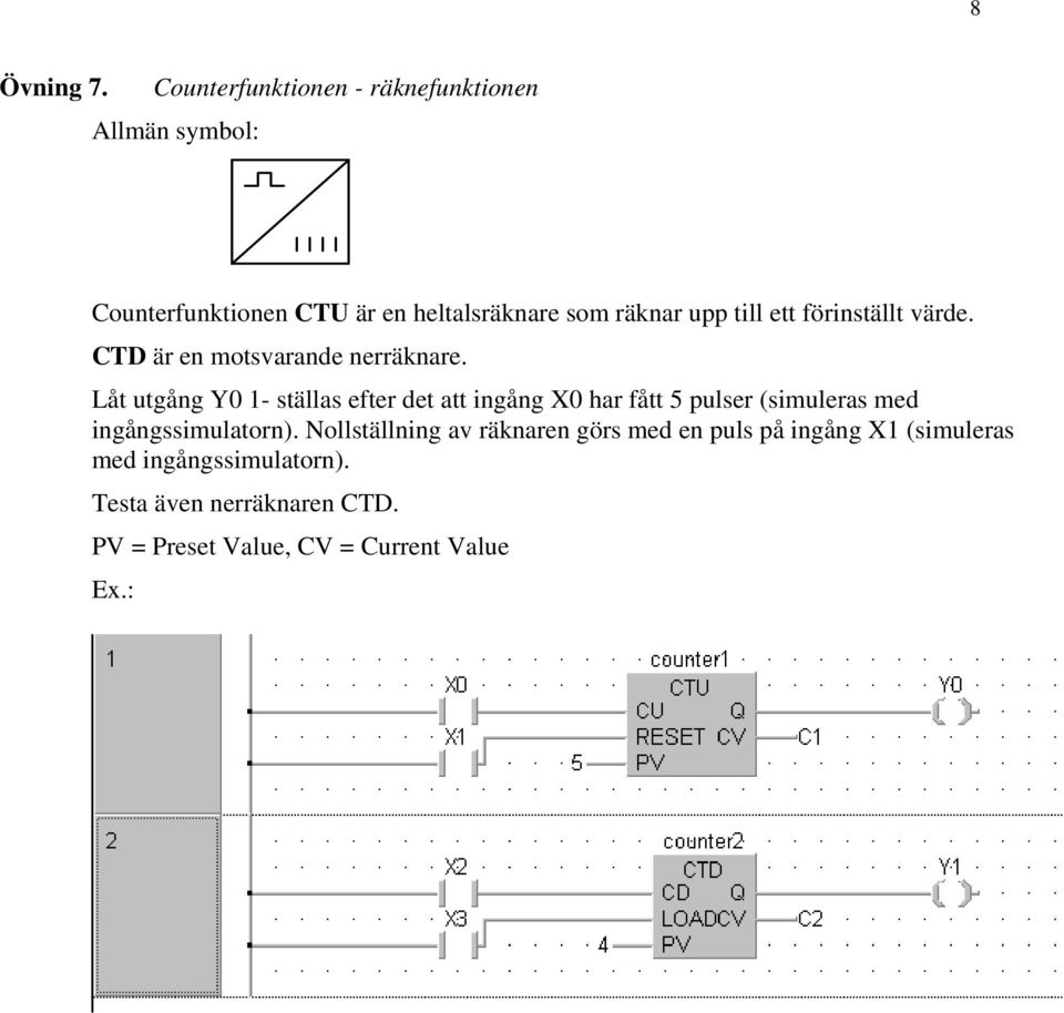 till ett förinställt värde. CTD är en motsvarande nerräknare.