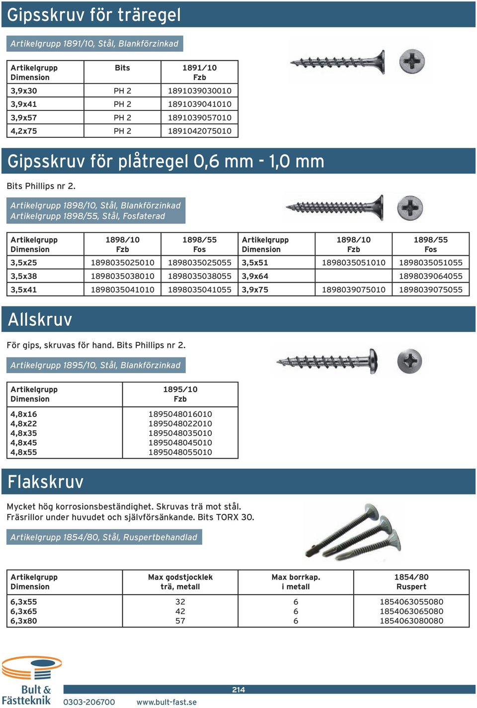 189803380 18980338055 3,5x41 1898034 189803455 1898/ 1898/55 Fos 3,5x51 1898035 189803555 3,9x64 18980390655 3,9x75 189803907 18980390755 Allskruv För gips, skruvas för hand. Bits Phillips nr 2.
