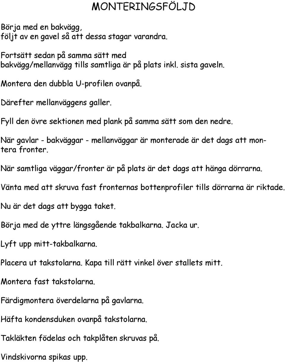 När gavlar - bakväggar - mellanväggar är monterade är det dags att montera fronter. När samtliga väggar/fronter är på plats är det dags att hänga dörrarna.