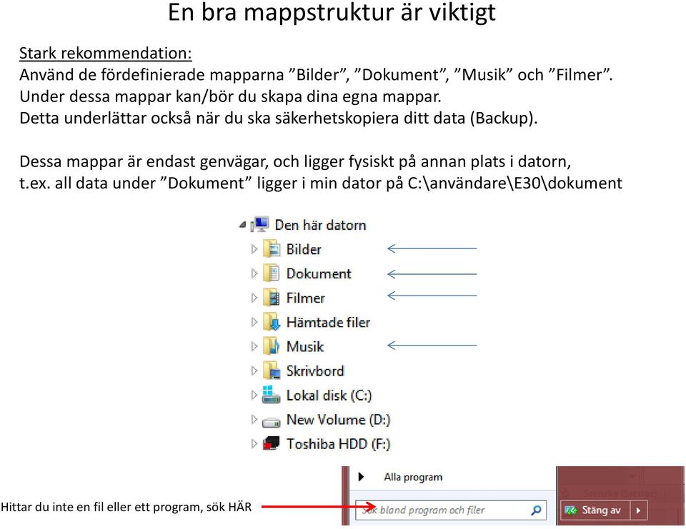 Detta underlättar också när du ska säkerhetskopiera ditt data (Backup).