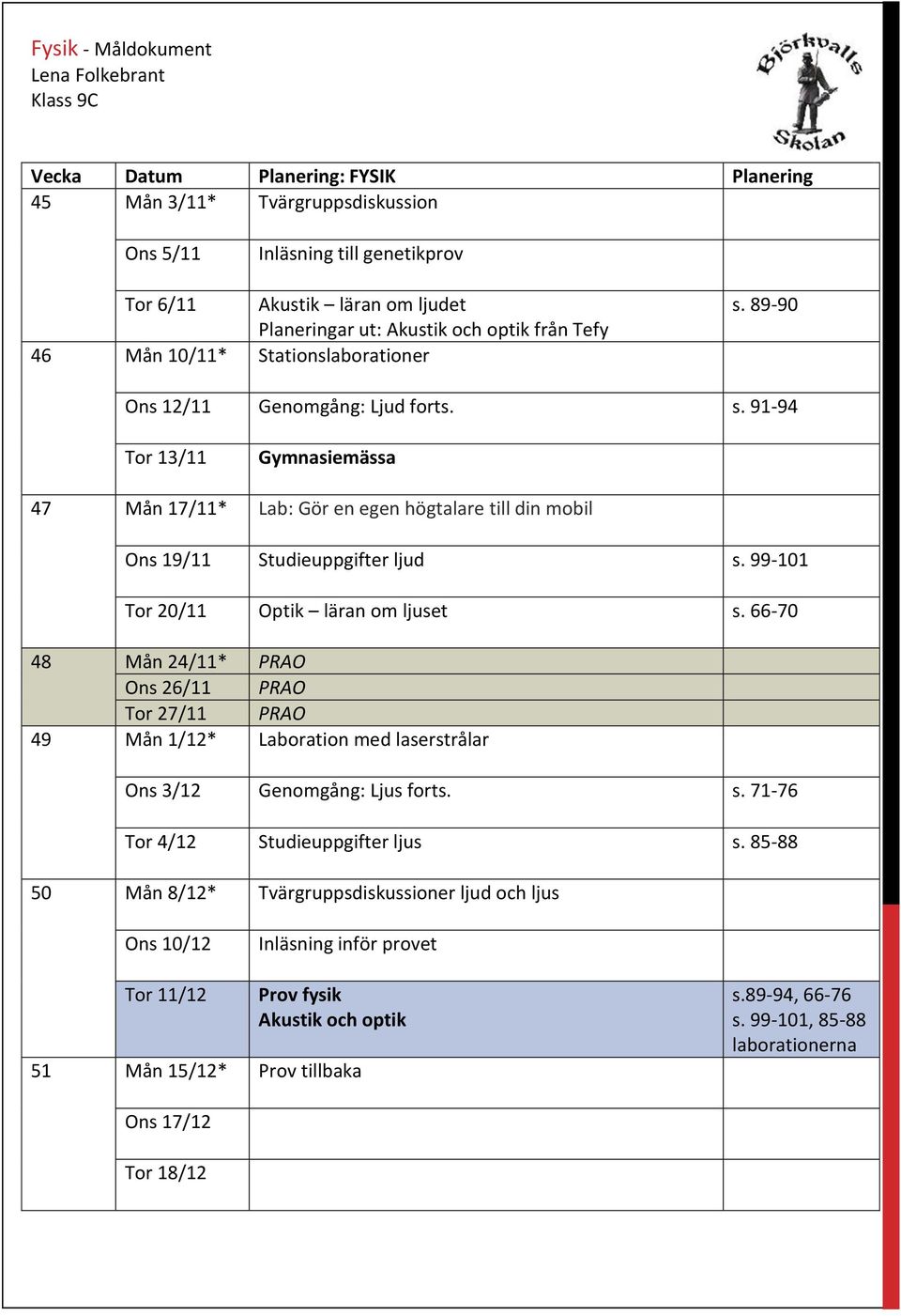 89-90 Ons 12/11 Genomgång: Ljud forts. s. 91-94 Tor 13/11 Gymnasiemässa 47 Mån 17/11* Lab: Gör en egen högtalare till din mobil Ons 19/11 Studieuppgifter ljud s.