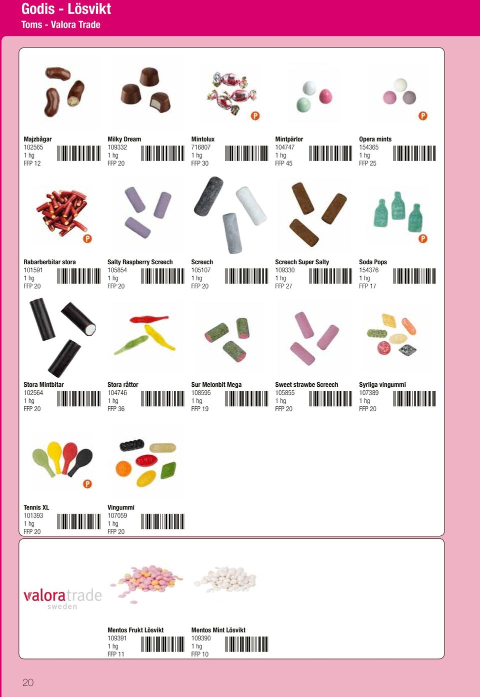 Pops 154376 Stora Mintbitar 102564 Stora råttor 104746 FFP 36 Sur Melonbit Mega 108595 FFP 19 Sweet strawbe Screech