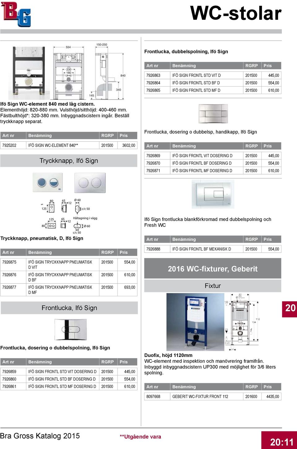 79252 IFÖ SIGN WC-ELEMENT 840** 1500 3602,00 Tryckknapp, Ifö Sign Frontlucka, dosering o dubbelsp, handikapp, Ifö Sign 7926869 IFÖ SIGN FRONTL VIT DOSERING D 1500 445,00 7926870 IFÖ SIGN FRONTL BF