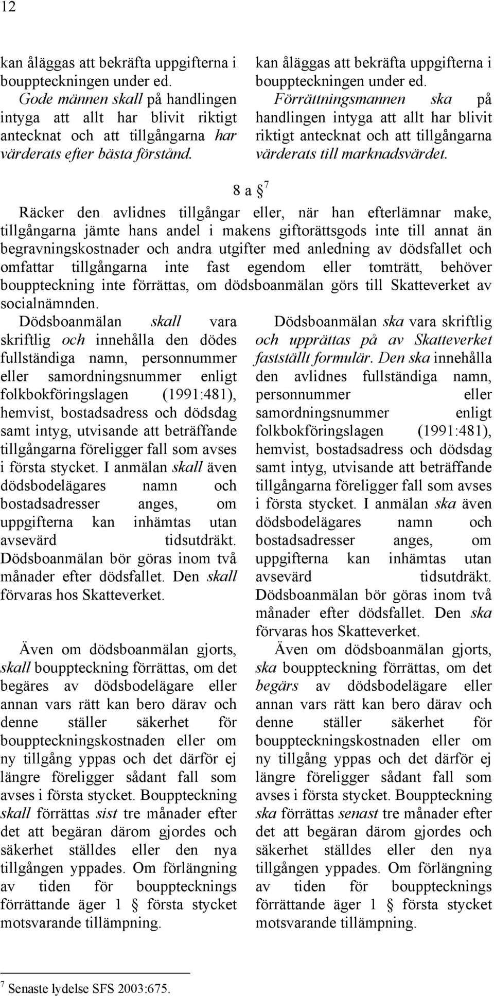 Förrättningsmannen ska på handlingen intyga att allt har blivit riktigt antecknat och att tillgångarna värderats till marknadsvärdet.