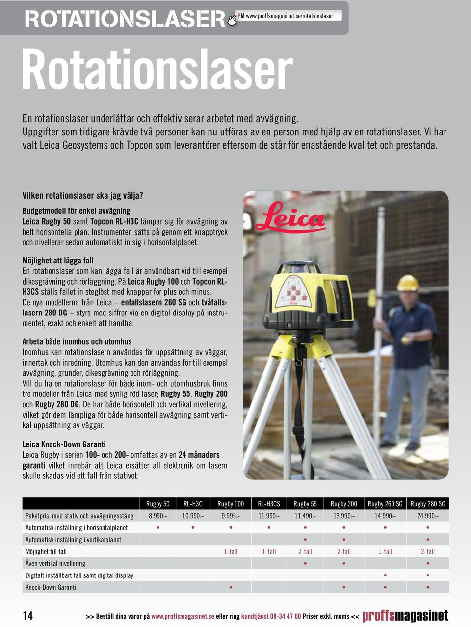 Vi har valt Leica Geosystems och Topcon som leverantörer eftersom de står för enastående kvalitet och prestanda. Vilken rotationslaser ska jag välja?