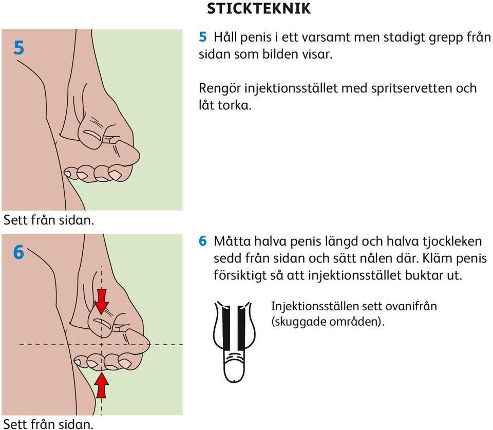 6 6 Måtta halva penis längd och halva tjockleken sedd från sidan och sätt nålen där.