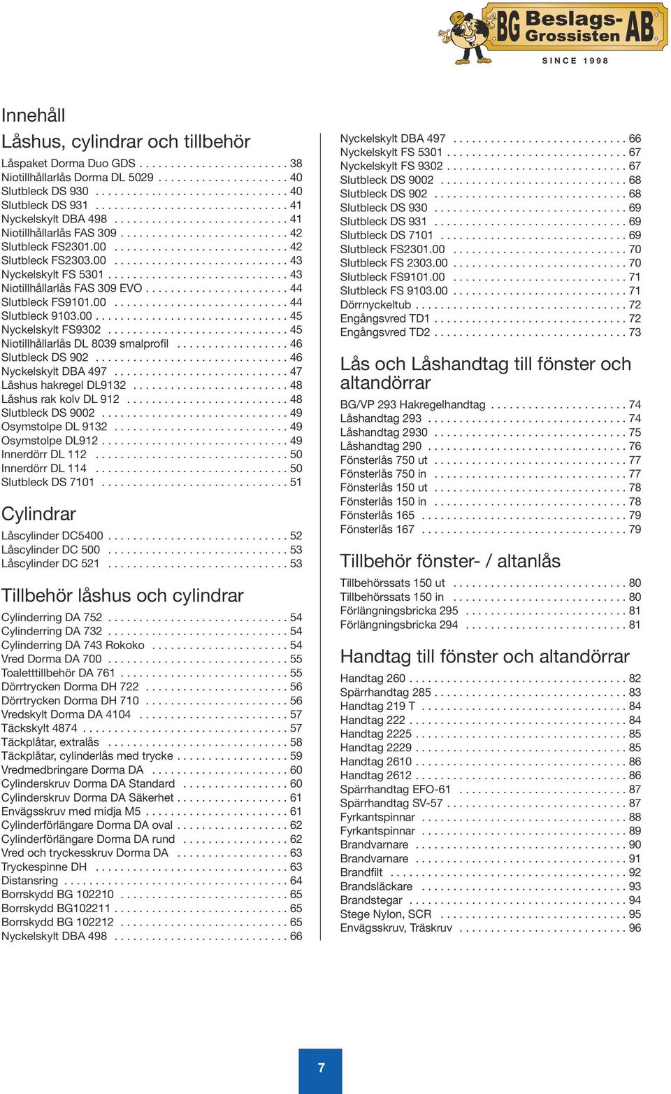 00............................ 42 Slutbleck FS2303.00............................ 43 Nyckelskylt FS 5301............................ 43 Niotillhållarlås FAS 309 EVO...................... 44 Slutbleck FS9101.