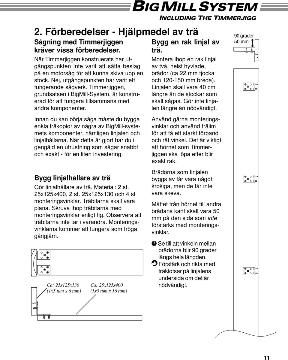 Timmerjiggen, grundsatsen i BigMill-System, är konstruerad för att fungera tillsammans med andra komponenter. Bygg en rak linjal av trä.