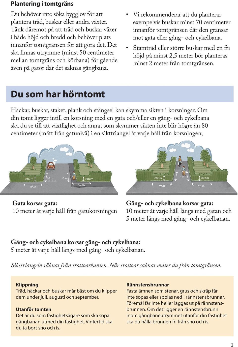 Det ska finnas utrymme (minst 50 centimeter mellan tomtgräns och körbana) för gående även på gator där det saknas gångbana.