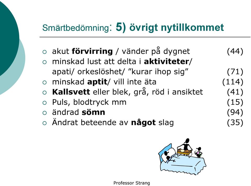 minskad aptit/ vill inte äta (114) Kallsvett eller blek, grå, röd i ansiktet