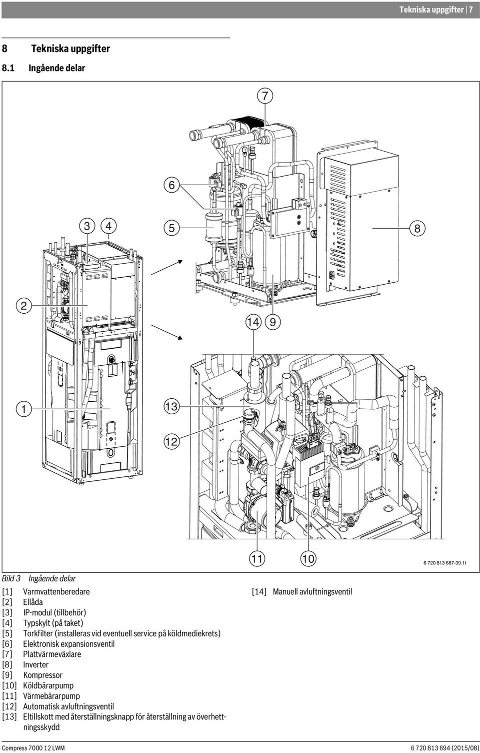 vid eventuell service på köldmediekrets) [6] Elektronisk expansionsventil [7] Plattvärmeväxlare [8] Inverter [9] Kompressor [10]