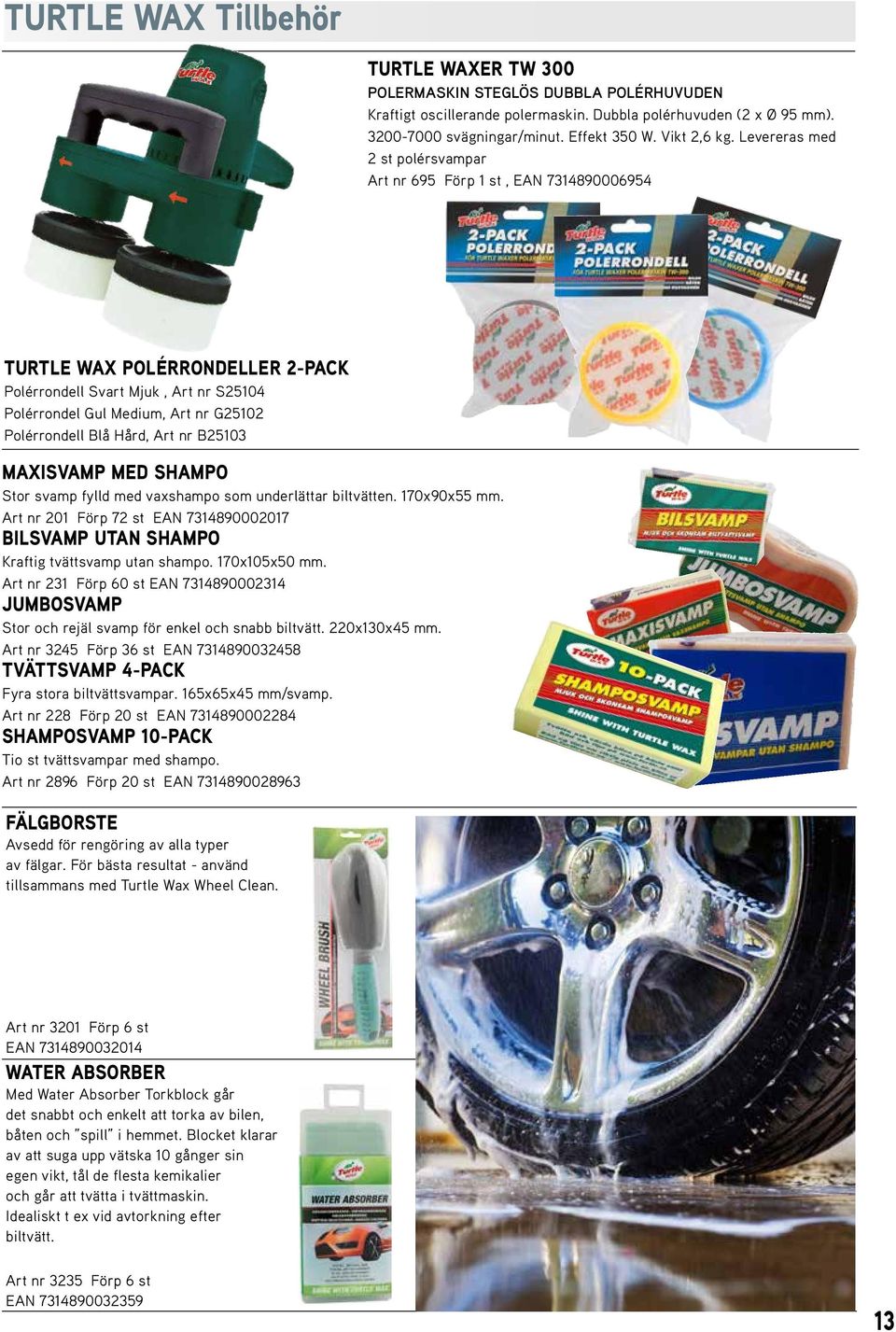 Levereras med 2 st polérsvampar Art nr 695 Förp 1 st, EAN 7314890006954 TURTLE WAX POLÉRRONDELLER 2-PACK Polérrondell Svart Mjuk, Art nr S25104 Polérrondel Gul Medium, Art nr G25102 Polérrondell Blå