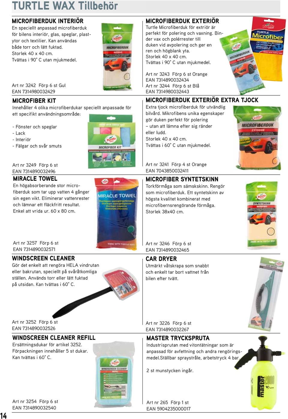 Art nr 3242 Förp 6 st Gul EAN 7314980032429 MICROFIBER KIT Innehåller 4 olika microfiberdukar speciellt anpassade för ett specifikt användningsområde: - Fönster och speglar - Lack - Interiör - Fälgar