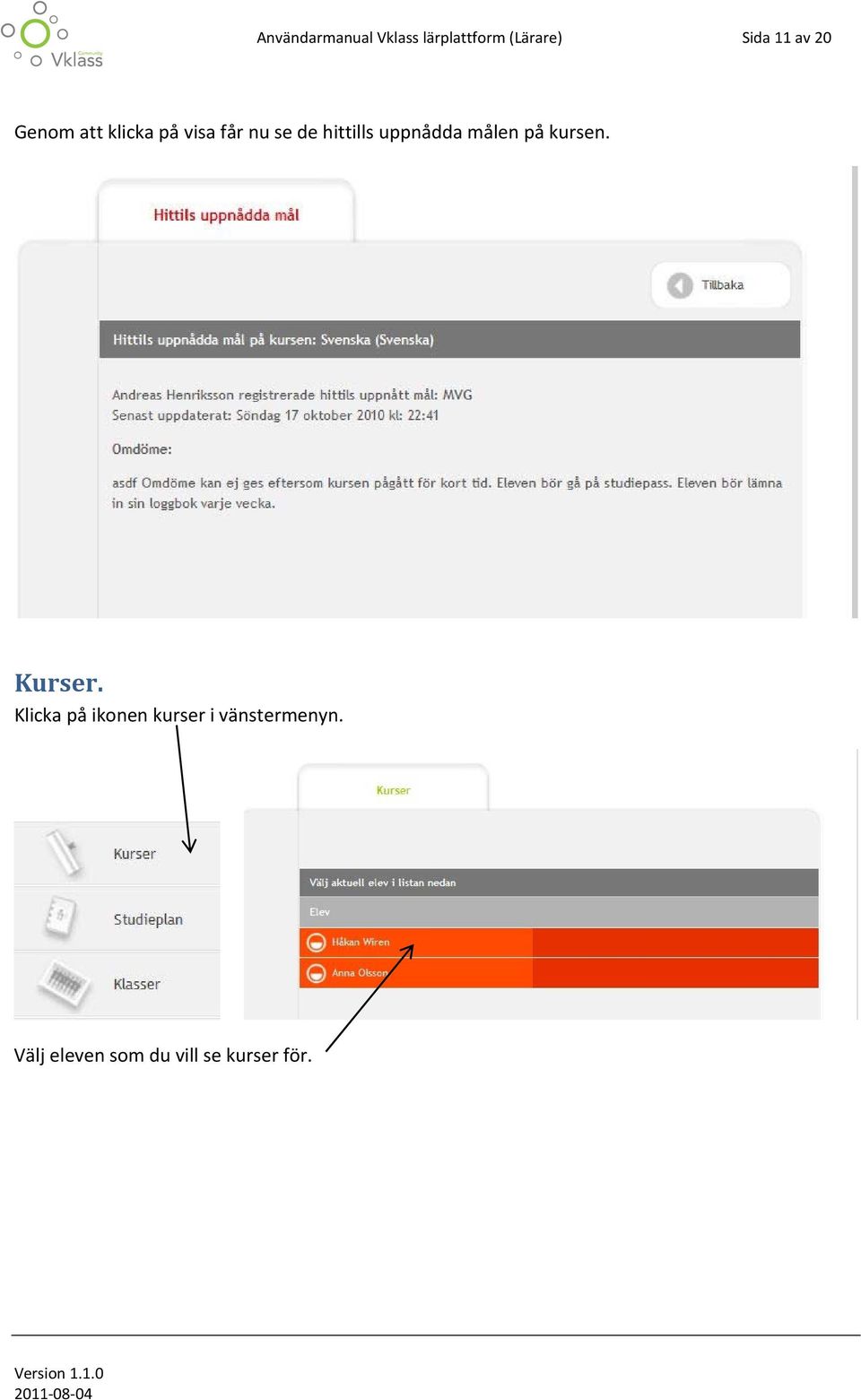 uppnådda målen på kursen. Kurser.