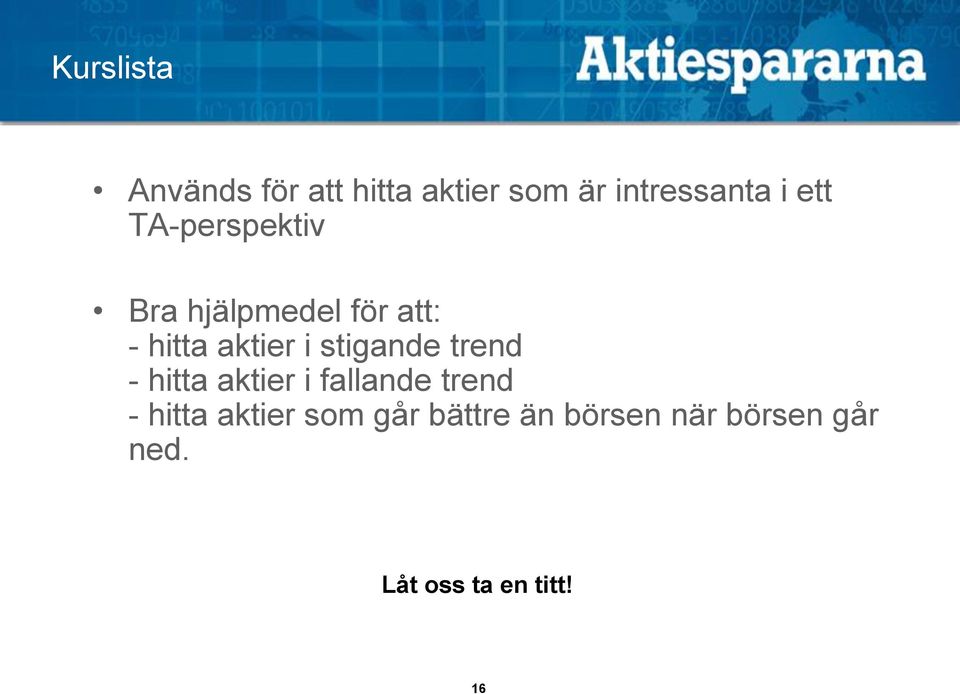 aktier i stigande trend - hitta aktier i fallande trend - hitta