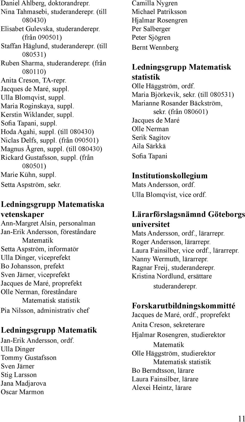 Hoda Agahi, suppl. (till 080430) Niclas Delfs, suppl. (från 090501) Magnus Ågren, suppl. (till 080430) Rickard Gustafsson, suppl. (från 080501) Marie Kühn, suppl. Setta Aspström, sekr.