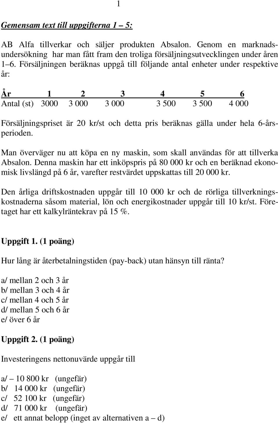 under hela 6-årsperioden. Man överväger nu att köpa en ny maskin, som skall användas för att tillverka Absalon.