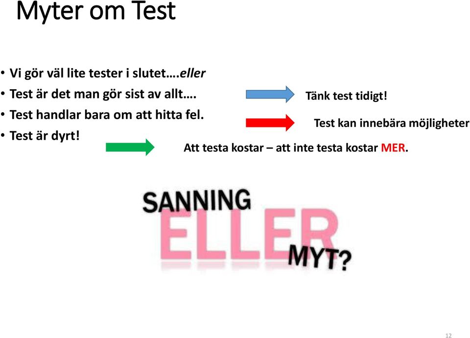 Test handlar bara om att hitta fel. Test är dyrt!