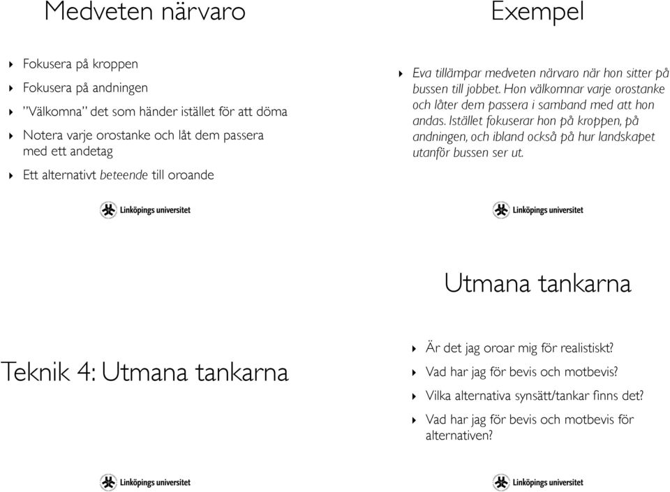 Hon välkomnar varje orostanke och låter dem passera i samband med att hon andas.