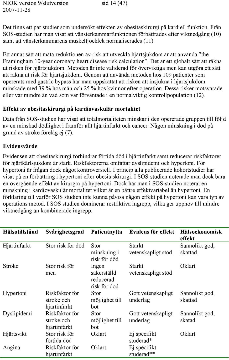 Ett annat sätt att mäta reduktionen av risk att utveckla hjärtsjukdom är att använda the Framingham 10-year coronary heart disease risk calculation.